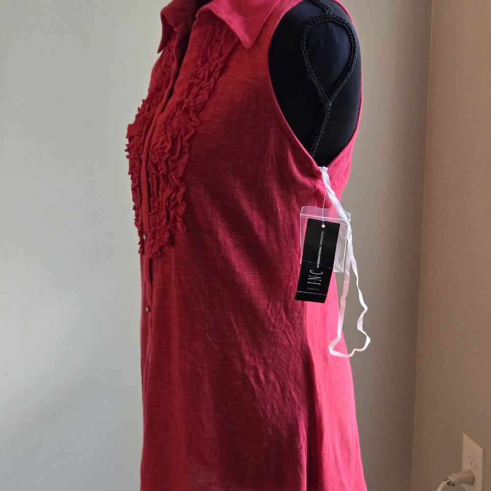 INC International Concepts Pink Sleeveless Ruffled Blouse